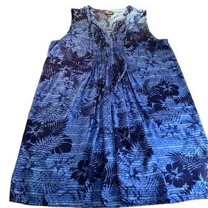 ANA Sleeveless Tropical Floral  Shift Dress Medium Blue